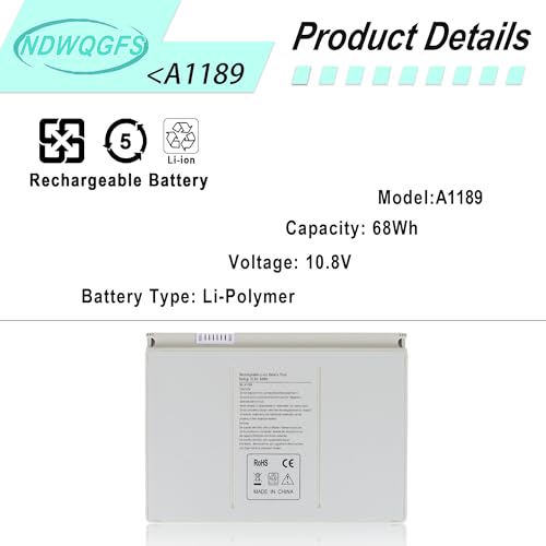 Image of New A1189 Laptop Battery for Apple MacBook Pro 17-inch Series A1151 A1212 A1261 A1229 MA458 MA458 /A MA458G /A MA458J /A MA092 MA611 MB166B (Small, Silver) 1