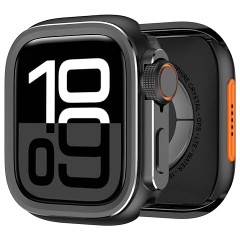 VeveXiao Designer Rugged Metal Case Compatible with Apple Watch Series 10 (2024) 46mm Protector Change to Ultra 2/1, Metal Case Bumper Protective Cover for iWatch Series 10 46mm (Black, 46mm) Cover