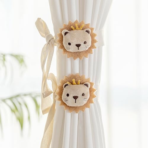 Ziyonix Embrasses Rideaux Lion Mignon 4 Pièces, Pinces à Rideaux en Forme de Lion, Attaches de Rideau de Corde Décorative Lions en Peluche Décoration de...