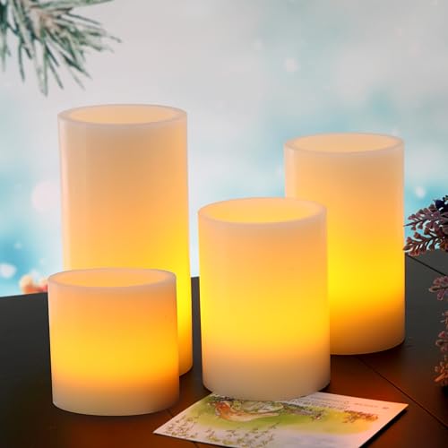 Image of CANDLE CHOICE Battery Operated Flameless Candles with Timer Real Wax Realistic Flickering Electric LED Pillars Decorative Lights for Home Wedding Halloween Thanksgiving Christmas Decorations 4 Pack