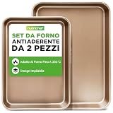 NutriChef Set 2 Teglie da Forno Antiaderente, Acciaio al Carbonio Lucido, Bordi Rialzati, ...