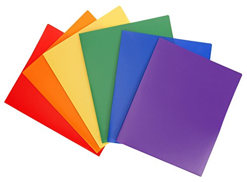 STEMSFX 6 Pack Heavy Duty Plastic 2 Pocket Folder (Assorted Colors) for Letter Size Papers, Includes Business Card Slot