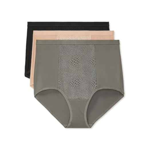 Warner's Women's Blissful Benefits Tummy-Smoothing Comfort Microfiber Brief 3-Pack RS4433W, Stone/Toasted Almond/Black, XL