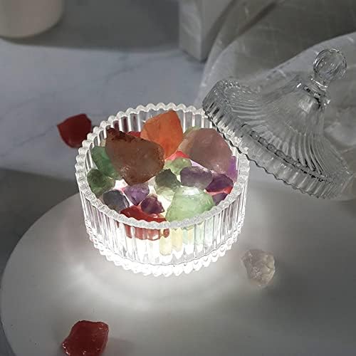 LuoCoCo Crystal Glass Storage Jar with Lid, Tent Shaped Sweet/Candy Dish, Table Deco Jewellery Jar, Food Bowl for Household Bathroom Party Wedding Valentines Gift for Her Girl/Women Colorful