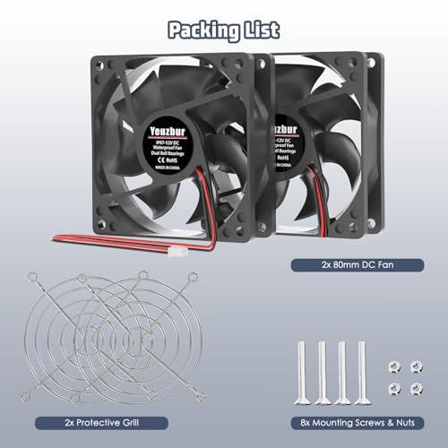 Ventilador de refrigeración IP67 impermeable de 80 × 25 mm, 12 V CC, 2 pines, 3000 RPM, sin escobillas, para nevera de RV, invernadero, armarios y ventilación DIY, paquete de 2 unidades miniatura 2