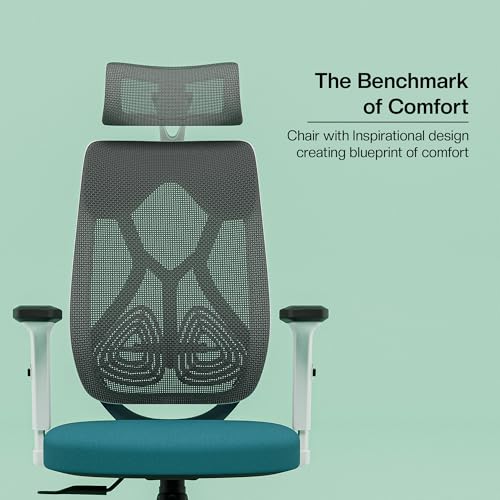 Image of Green Soul Zodiac Lite | Office Chair | Flybird Ergonomic Design |Adjustable Armrests | Synchro Tilt Mechanism | Adjustable Lumbar Support|Mesh Fabric| No Seat Slider | White & Blue