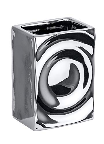 WENKO Zahnputzbecher Signs - Zahnbürstenhalter für Zahnbürste und Zahnpasta, Keramik, Chrom