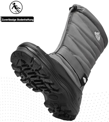 Kricely Wasserdichte Winterstiefel Herren Damen Warm Gefütterte Schneestiefel Rutschfest Winterschuhe(grau 43)