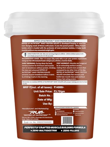 Ripped Up Nutrition 100% Pure Whey Protein Isolate | 27g Fast-Absorbing Protein/Scoop | Low Carb & Fat for Lean Muscle Growth | No Fillers or Maltodextrin | GMP Certified (Creamy Chocolate, 4kg (8.8lbs))