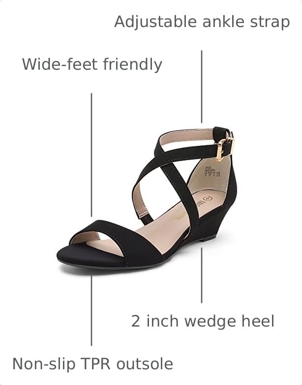 Image of DREAM PAIRS Women's Low Wedge Sandals Ankle Strap Heel Sandal Open Toe Wide Dress Summer Shoes