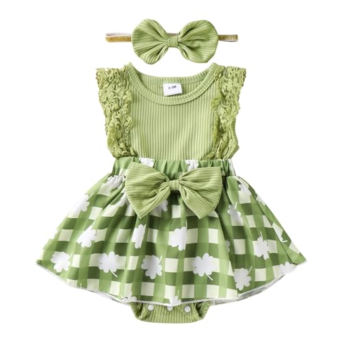 KAFIREN 3-6 Month Dresses for Baby Girl Sleeveless Lace Romper Dress Green