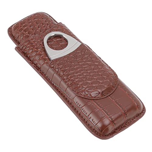 Estojo de Charutos de Viagem Com Cortador de Charutos, Suporte de Charutos de Couro Marrom Escuro, P