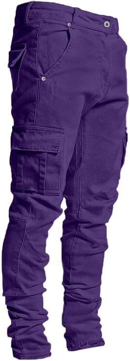 ABSECAI Mens Fashion Slim Fit Skinny Hip Hop Cargo Straps Jeans