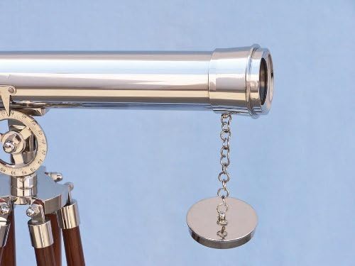 Nauticalmart Floor Standing Chrome - Leather Harbor Master Telescope 42" with Wood Legs