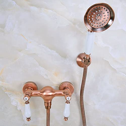 Robinet cuivre rouge antique et mitigeur douche double poignées céramique Mna298