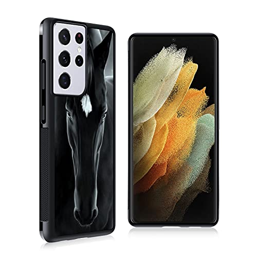 LingHan Case Compitable with Samsung Galaxy S21 Ultra Black Horse Design Shockproof Slim Fit Rubber Protective Cover Black Edge Mobile Cellphone Case, Multi-Colored