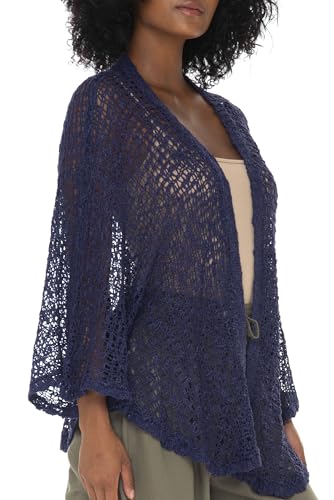 Image of SHU-SHI Lightweight Open Front Cardigan for Women Hollow Out Sweater Knitted Poncho Batwing Loose Popcorn Shawl Boho Wrap