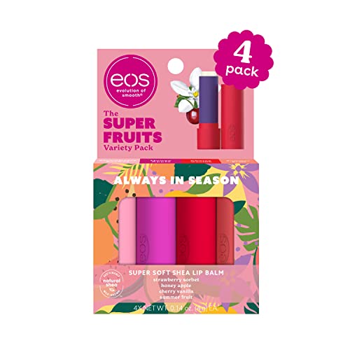 Eos Super Soft Shea Lip Balm Sticks, Super Fruits Variety Pack, Strawberry Sorbet, Honey Apple, Cherry Vanilla, Summer Fruit, 4 Pack #TOP1