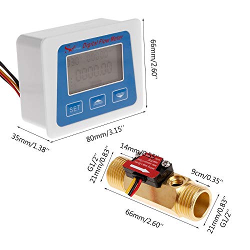 Medidor de flujo digital Caudalímetro de agua Registro de tiempo de temperatura con sensor de flujo G1/2