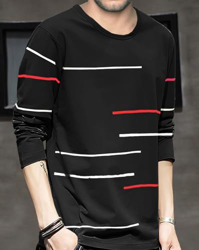Image of Noble Monk Men Full Sleeve Round Neck T-Shirt | Printed Sleeves |Regular fit Tshirt for Men
