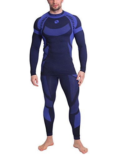 Preisvergleich Produktbild Sesto Senso Herren Funktionsunterwäsche Set langarm Shirt lange Unterhose Thermoaktiv (Dunkelblau / Blau, XXL)