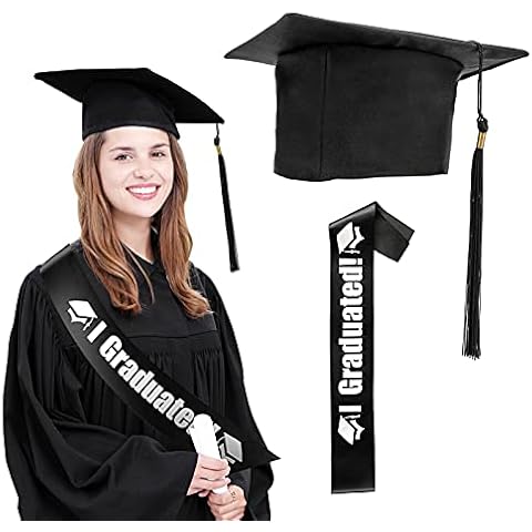 JIASHA Abschluss Hut,2 stück Studentenhut und Schärpe,Absolventenhut mit Quaste,für für Abschlussfeiern deko vom Studium Universität Hochschule Abitur Unisex Cover