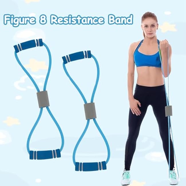 2 Pcs Figure 8 Resistance Band, Resistance Band with Handles, Suitable for Full Body Exercise, Strength Training, Flexibility, Exercise Elastic Rope, Suitable for Home, Gym (Blue)