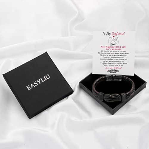 Boyfriend Birthday Gifts For Anniversary Christmas Valentine's Day Mens Brown Braided Leather Bracelets Confirmation Gifts For Boyfriend Stainless Steel Clasp Love Gifts For Him Men's Id Bracelets #TOP6