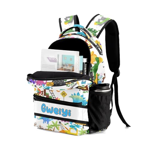 Dinosaur Print Personalized Student Backpack for Boys Girls Customized School Bookbags,Kindergarten Elementary Middle School Waterproof Large Capacity for Dinosaur Backpack for Boys GirlS4