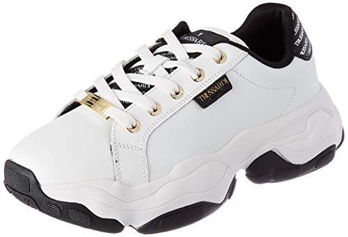 Trussardi Jeans Women's Abeila Action Leather Gymnastics Shoe, White Black, 9.5
