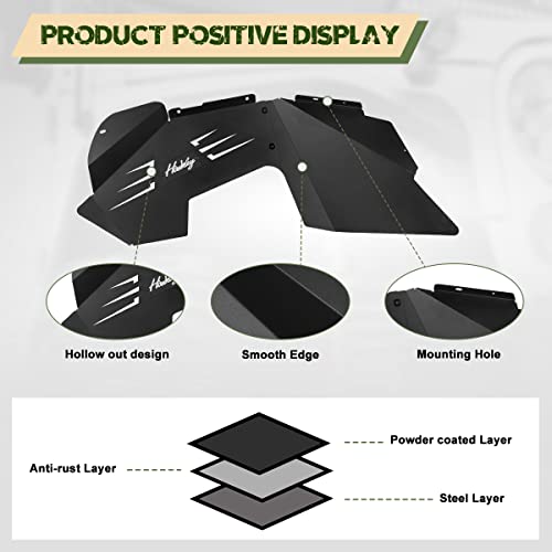 Hawkley Front & Rear Inner Splash Guards Fender Liners For Jeep Wrangler 2007-2018 Jk/Jku Unlimited Sport Sahara Rubicon 2Wd 4Wd, Bolt-On Style Steel Flares Wheel Well Cover, Black Powder Coated #TOP3