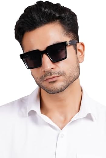 CareME Designer Square Sunglasses, Black Frame with Gradient Lenses, Oversized Fashion Shades