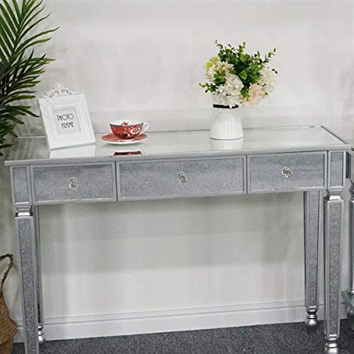 Nallbeirraa 0639 Mirrored Console Table With 3 Drawers, Glass Console Table Makeup Vanity Dressing Table, Modern Sofa Table Silver Console Table thumb #3