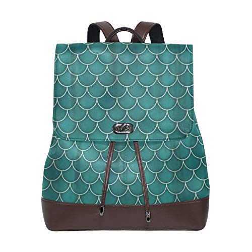 Preisvergleich Produktbild AIMILUX Meerjungfrau Schwanz Skala geometrische Märchen Ocean ThemeLeder Rucksack Frauen Rucksack Casual Sporttasche