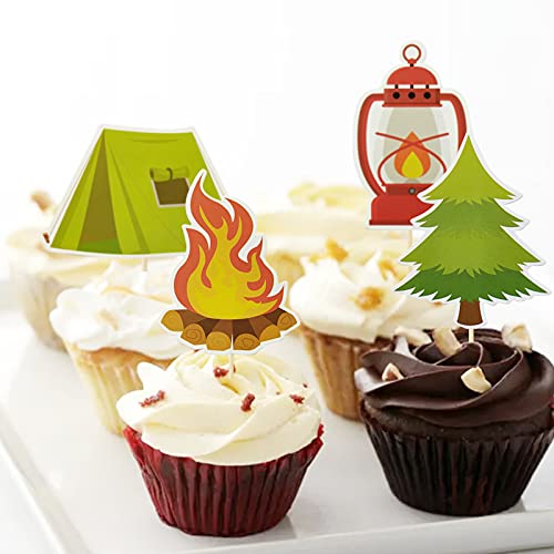 Mulukaya 24Pcs Happy Camper Cupcake Toppers Tent Bonfire Guitar Camping Cake Picks For Summer Camping Picnic Weekend Birthday Party Cake Decoration Supplies #TOP1