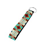 Cozeyat Tribal Aztec Geometry Print Key Chain Holder with Wrist Lanyards Straps Durable Neoprene Han