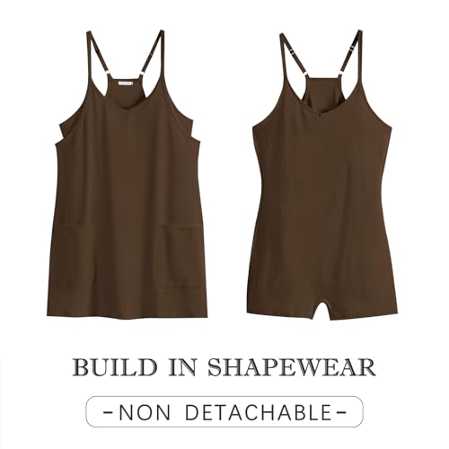 Caracilia Womens Summer Athletic Mini Dress Casual Sleeveless Built in Shapewear Romper Short Sundress Tennis Workout Outfits Deep Khaki Large