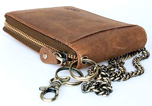 Zip-around Hunter Style Genuine Leather Wallet with Scorpion (metal zipper-around) with Chain - Image 4