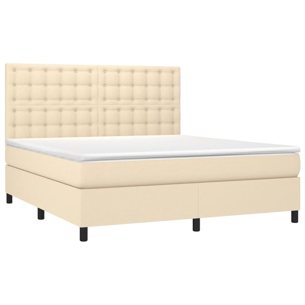Cama con somier de color crema, 180 x 200 cm, con colchón y top, cabecero de tela regulable en altura para dormitorio, habitación de invitados, accesorios para el hogar