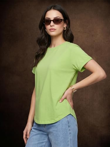 Image of JUNEBERRY Pure 100% Cotton Oversized Loose Fit Drop Shoulder Round Neck Boyfriend Fit Solid Half Sleeves T-Shirt for Women & Girls (Sizes: S to 2XL)