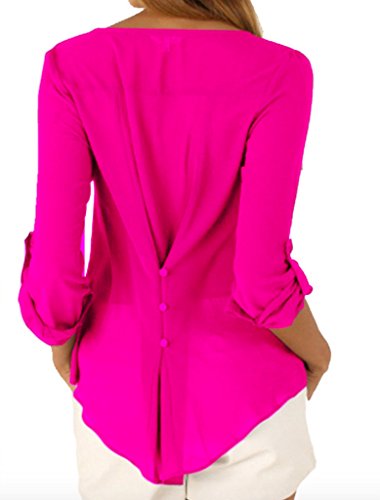 WSLCN Blusa de Manga Comprida Feminina Gola V Túnica Camisa Solta Verão Plus Size Rosa M