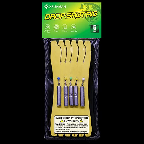 Drop Shot Rigs For Bass Fishing Ready Rig With Hooks And Sinker Weights (Hook Size 1/0-Weight 3/8 Oz-Qty 5) #TOP5
