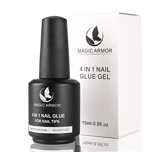 Super Strong Nail Glue For Acrylic Nail,4 In 1 Brush On Nails Glue Curing Needed Led Acrylic Nail Glue For Press On Nails Long Lasting Uv Nail Glue Gel For Nail Tips Nail Adhesive Bond Nail Base Coat #TOP4