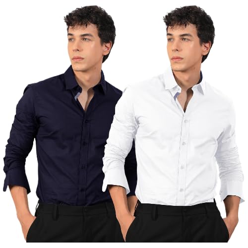 Image of Pinkmint Men's Solid Cotton Formal Shirt | Plain | Full Sleeve - Regular Fit (Available in Plus Sizes and Combo Pack of 2)