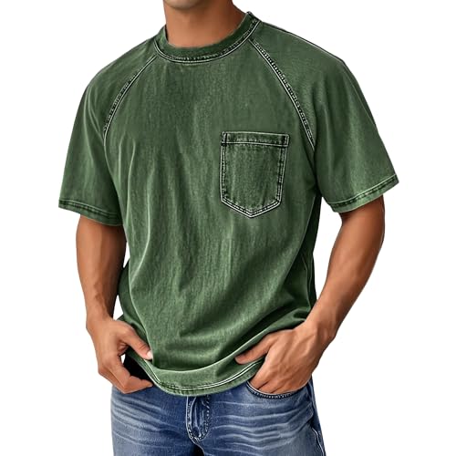 Chemise décontractée homme à manches courtes unie avec poches et col rond