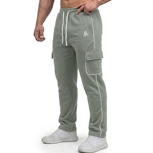 Image of Men's Cargo Track Pants with Side Piping, Drawstring Waist, Gym and Casual Wear