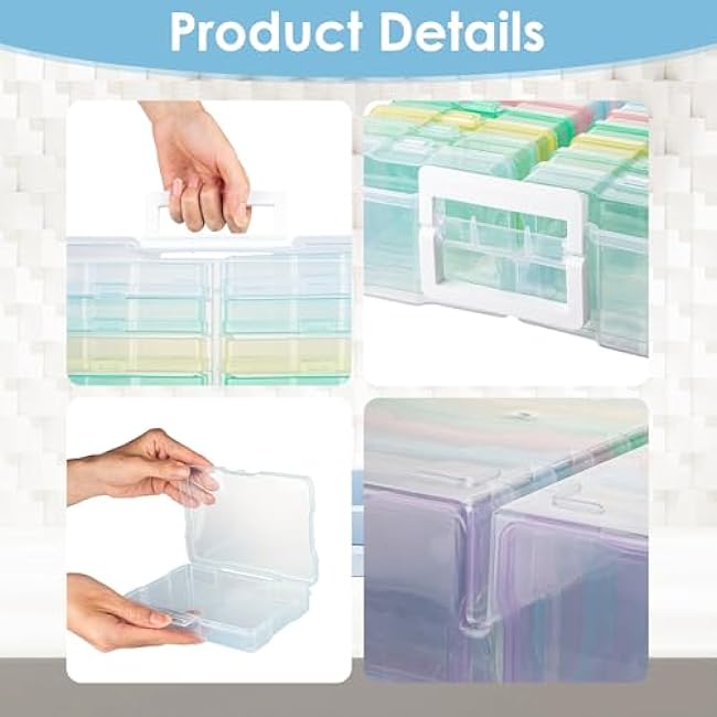 Photo Organizer, 16 inner 4''¡Á6'' Photo Storage Containers with Handle for Crafts Scrapbooking Stationery, Seed, Sewing Supplies, Arts Supply(Candy-Colored)