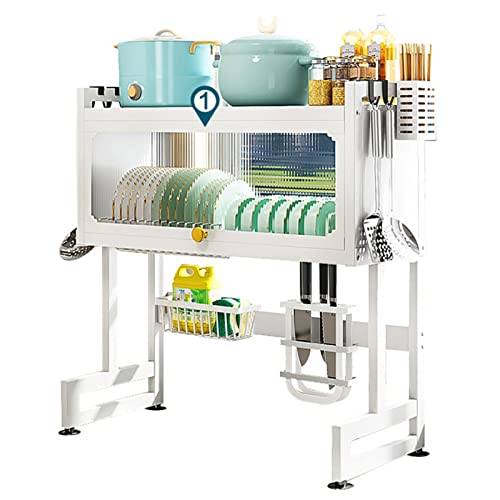 Escurreplatos Premium de 2 Niveles para sobrefregadero - Espacioso con Tapa. Escurridor versátil para Cocina. Ahorra Espacio, Resistente al óxido. Estante Negro para una Cocina organizada. (,