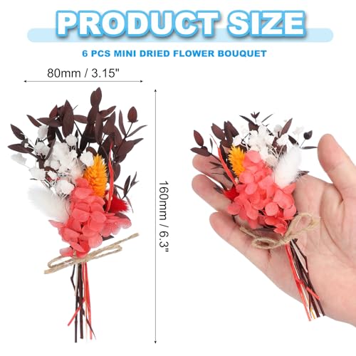 Mini ramo de flores secas PATIKIL, 6 piezas, rojo vino miniatura 2