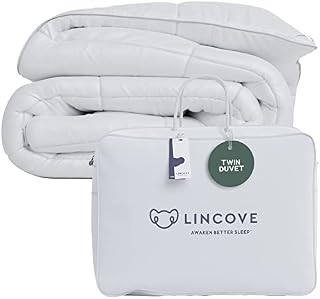 Lincove Canadian Down Comforter Extremely Soft and Lightweight Duvet Insert Corner Loops in Each Corner, 600 Thread Count - 100% Cotton Sateen Shell, Twin